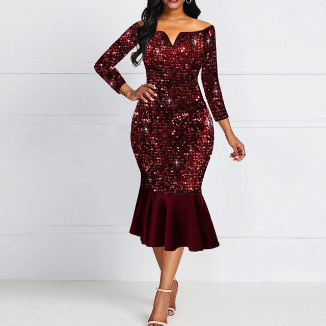 Mermaid  Glitter Sequin Midi Party Dress