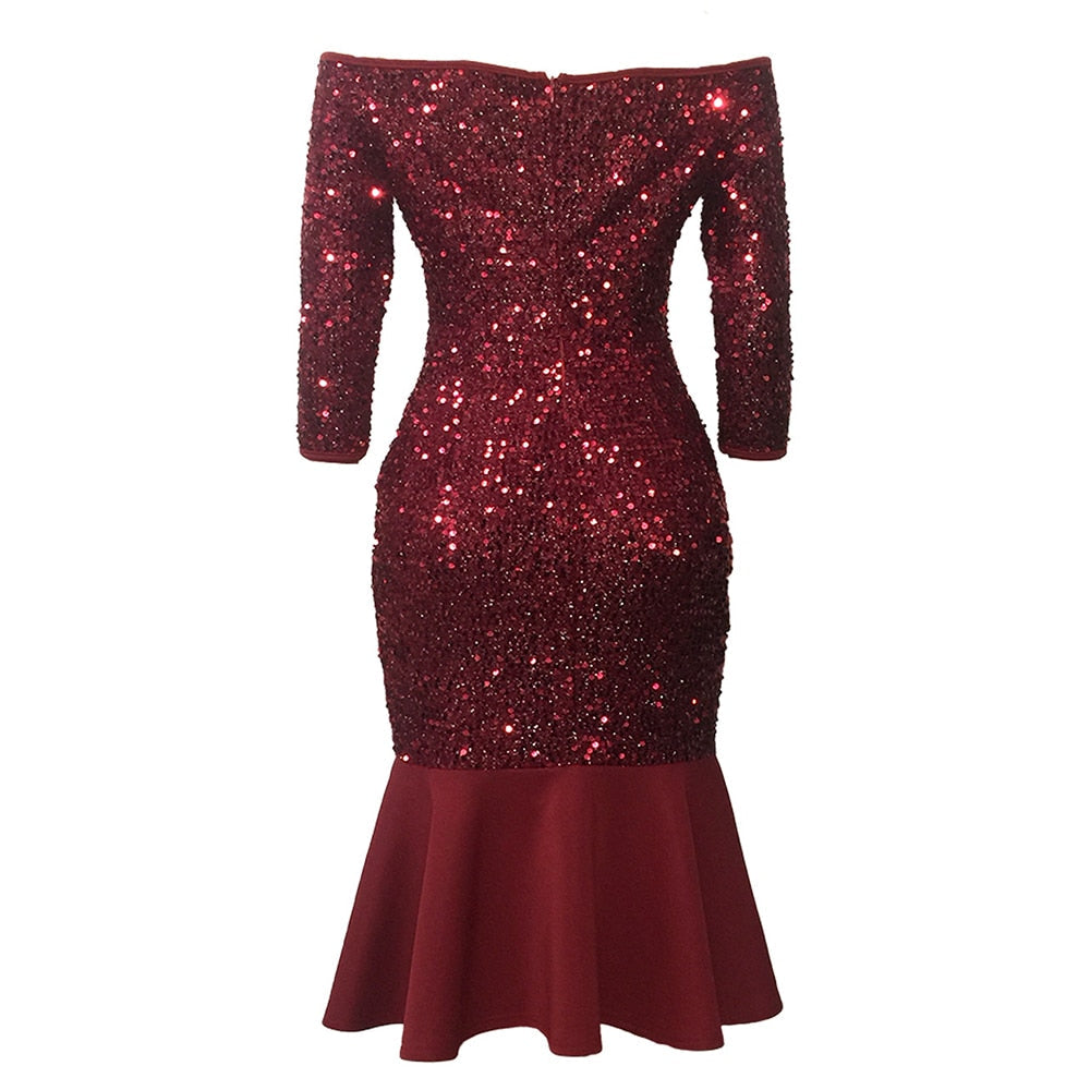 Mermaid  Glitter Sequin Midi Party Dress